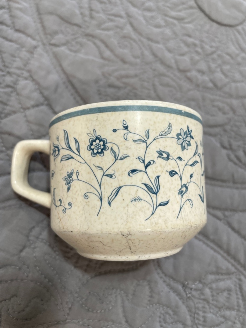 Vintage Lenox Floral Stoneware Mug in Blue and Cream